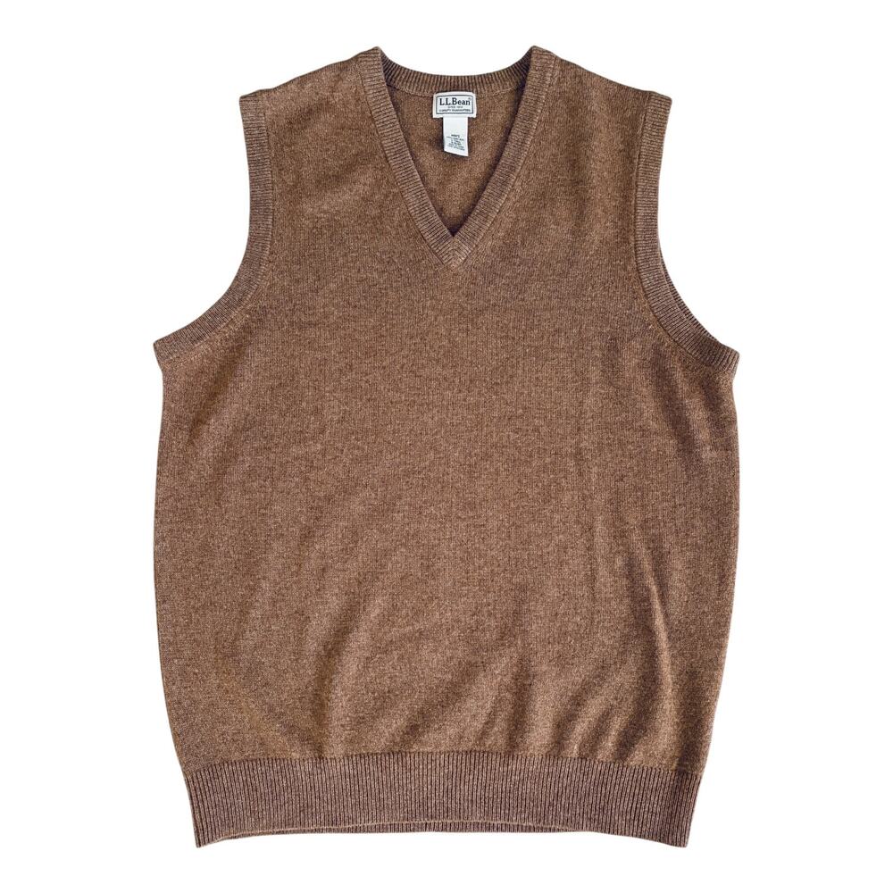 VTG L.L. Bean 100% Lambswool Vest Men’s L V Grandpa Academia Neck Knit Pullover